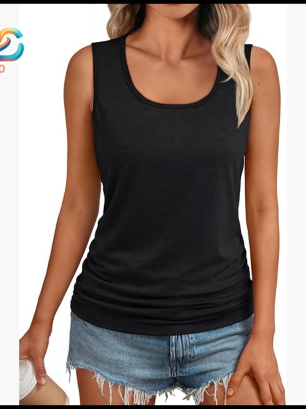 Square Neck Ruched Tank Top, Lightweight Summer Casual Basic, Regular Fit